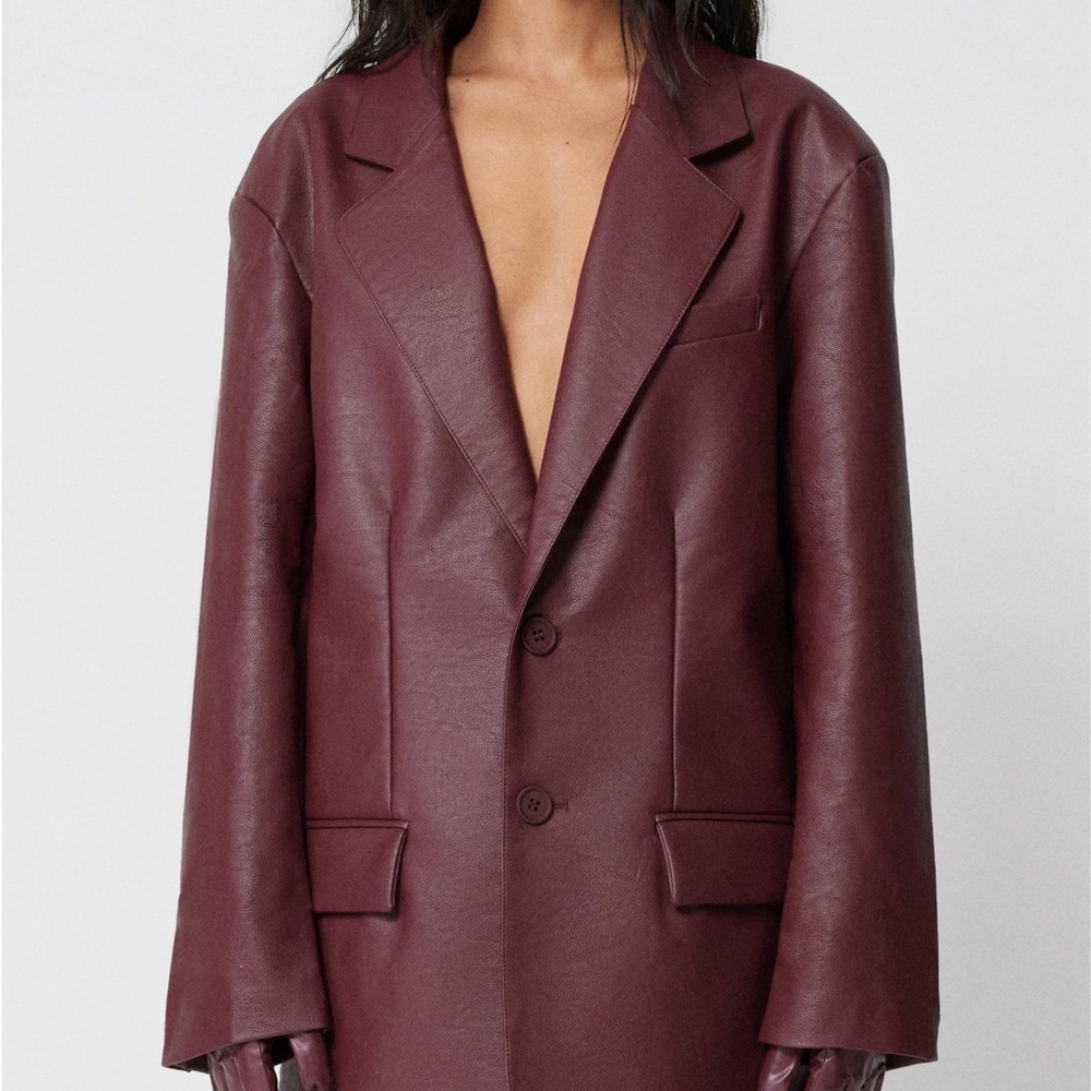 Burgundy Faux Leather Blazer